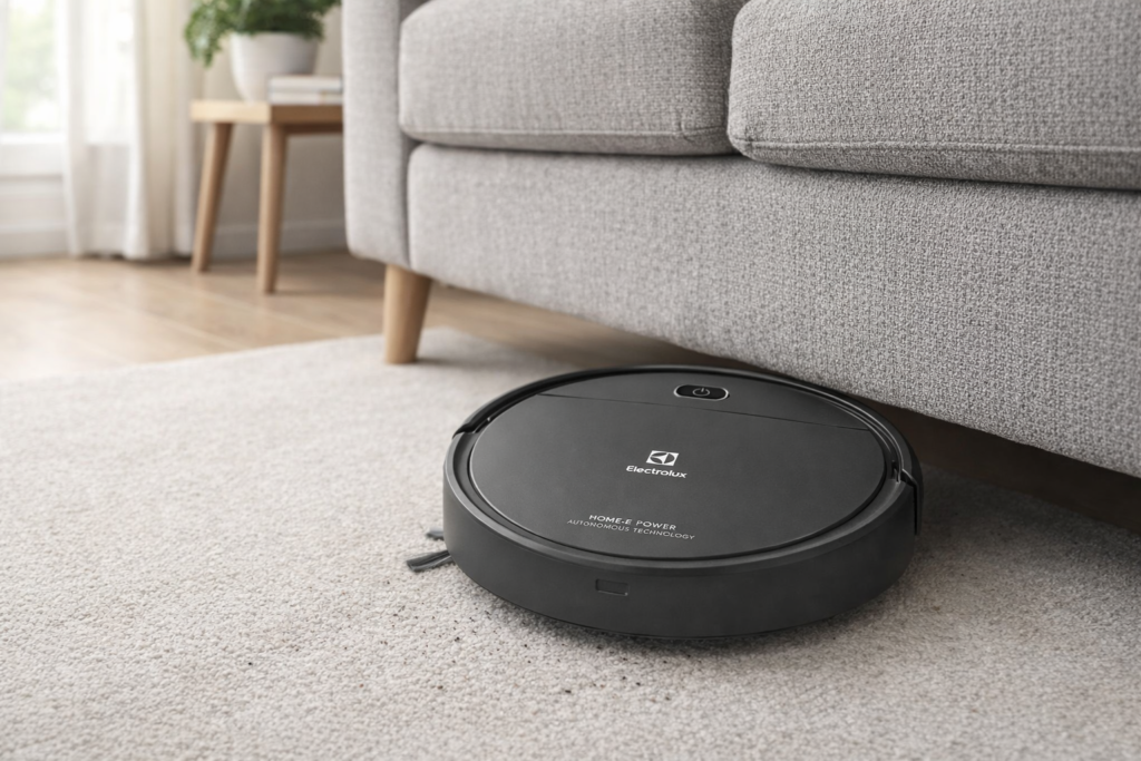 robô aspirador Electrolux ERB30 limpando o chão de um apartamento
